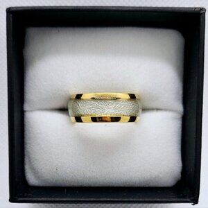 Tungsten Carbide Gold Tone Ring 8mm Marble Inlay Size 6.5 NWT